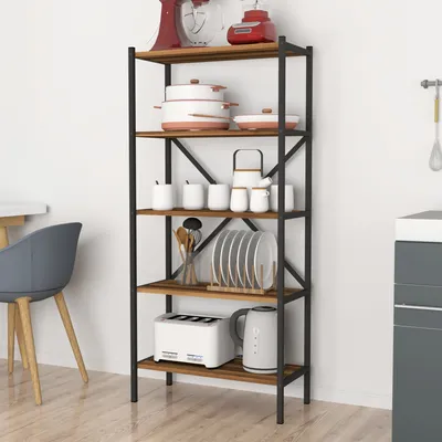 Obrázek produktu pro Kuchyňský regál Tomelilla Stojací regál 160 x 66 x 34 cm Stojan na kořenky s 5 policemi Otevřený regál pro skladování Ořech / antracit
