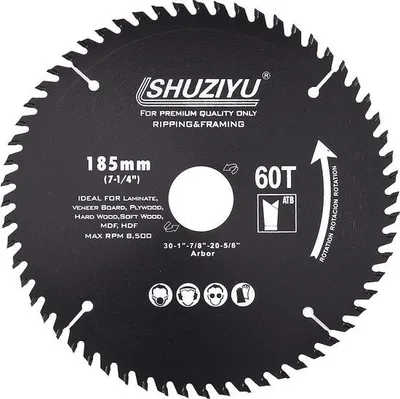 Zdjęcie produktu dla Piła tarczowa do drewna 185 mm, 60 zębów, 30 mm z zaciskiem do obróbki drewna