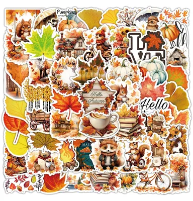 Image de Herbst Aufkleber Ahornblatt und Waldtiere - 100 Stück - Scrapbooking und Dekoration für Kalender Tagebuch und Fotoalbum