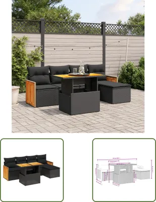 Produktbild von The Living Store 6-tlg. Garten-Sofagarnitur mit Kissen Schwarz Poly Rattan