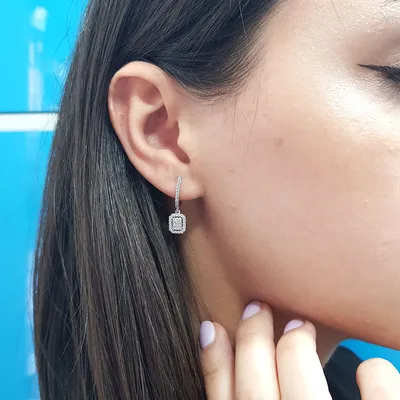 Produktbild von 0,55 Carat Creole Diamanten Baguette & Brillant Schliff Ohrhänger 14 Karat Weißgold