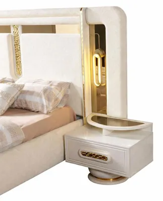 Produktbild von Schlafzimmer Set Modern Weiß Bett Goldeinsätze Schminktisch Nachttisch