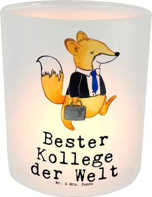 Produktbild von Mr. & Mrs. Panda Kerzenglas Fuchs Bester Kollege der Welt - Transparent - Geschenk, Glas Teelichthalter, Mitarbeiter, Windlicht aus, Deko, Ruhestand, Arbeit, Geschenkidee