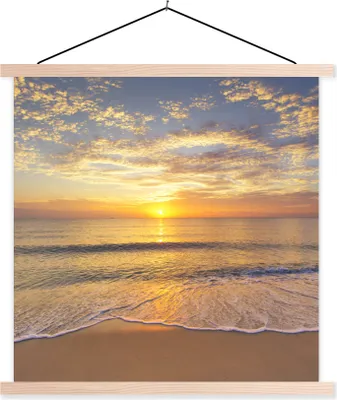 Produktbild von MuchoWow® Textilposter Strand - Sonnenuntergang - Meer 120x120 cm mit holzfarbenen Rahmen - Textil-Poster