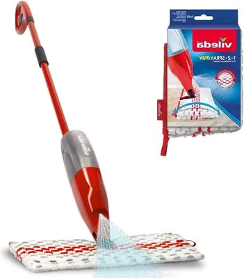 Zdjęcie produktu dla Mop z mikrofibry z funkcją rozprowadzania - 650 ml - Nadaje się do wszystkich rodzajów podłóg - Wymienna głowica z mikrofibry - Trwałe czyszczenie