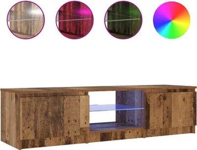 Zdjęcie produktu dla vidaXL Szafka pod telewizor z oświetleniem LED, wygląd starego drewna 140x40x36 cm