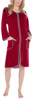 Produktbild von Aquarti Damen Velours Bademantel Morgenmantel Kurz mit Reißverschluss, Farbe: Weinrot, Größe: 3XL