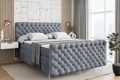 Produktbild von ALTDECOR Boxspringbett mit Silber Füßen, Matratze und Lattenrost, Topper, Fußteil, Polsterbett mit Bettkasten, Bett mit Stauraum H3- und H4- Matratze -BOXI8-FS-Z KING-200x200 - Grau Casablanca