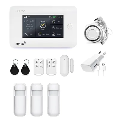 Immagine prodotto di HUXGO HXA006 Sistema di allarme wireless WLAN + GSM 4G LTE con 3 sensori di movimento Casa Ufficio Appartamento Garage TUYA Applicazione intelligente Notifiche SMS Controllo dal telefono Lingua TEDESCO