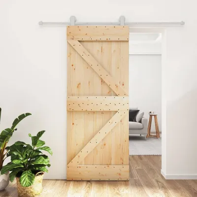 Obrázok produktu pre Jednoduché posuvné dvere s kovaním 85x210 cm z masívneho borovicového dreva - 1522202