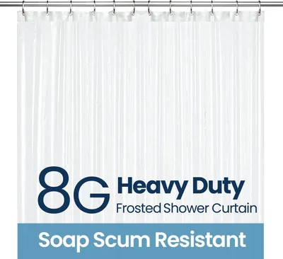 Produktbild von Duschvorhang, 8 g PEVA-Duschvorhang für Badewanne und Badezimmer, schimmelresistent, mit 12 Duschvorhanghaken, matt, 180 cm x 180 cm