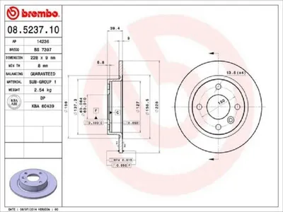 Produktbild von 2x BREMBO Bremsscheibe 08.5237.10 für VOLVO 480 E (482) 460 L (464) 440 K (445)