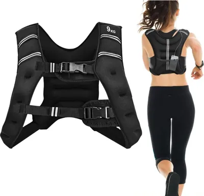 Image de Gilet d'entraînement lesté, 9 kg, réglable, sangles réfléchissantes