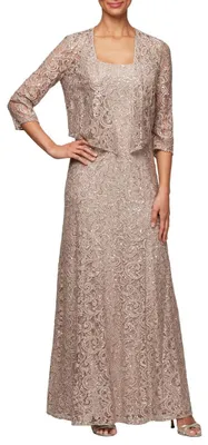Produktbild von Alex Damen Long Mother of The Bride Sequin Lace Jacket Dress with Illusion Sleev