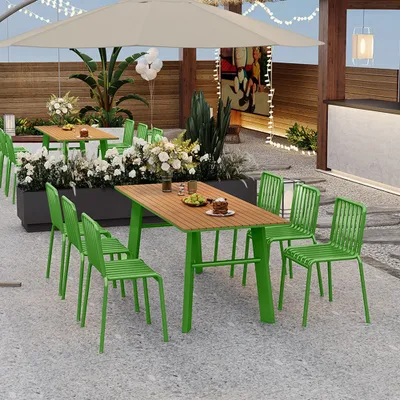 Immagine prodotto di Set di mobili da giardino, set di mobili da giardino 7pcs, set da pranzo all'aperto tavolo e sedie combinato, set di un tavolo 160x80x75cm e 6 sedie verde /YZLY6/