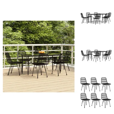 Produktbild von vidaXL 7-tlg. Garten-Essgruppe Schwarz Poly Rattan -  Gartenmöbel-Sets
