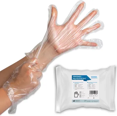 Produktbild von ARNOMED Einweghandschuhe PE, 100 Plastikhandschuhe Transparent, Einmalhandschuhe Gr Damen/Herren - Gr. S-M, im Beutel