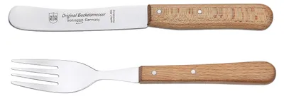 Buckelmesser mit Gabel 2-tlg., Solingen, Stahl, Buchenholz