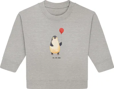 Produktbild von Mr. & Mrs. Panda Organic Baby Pullover Pinguin Luftballon 6. - 12. Monat - Heather Grey - Geschenk, Kirmes, Motivation, Jahrmarkt, Bullover, Glück, Liebe
