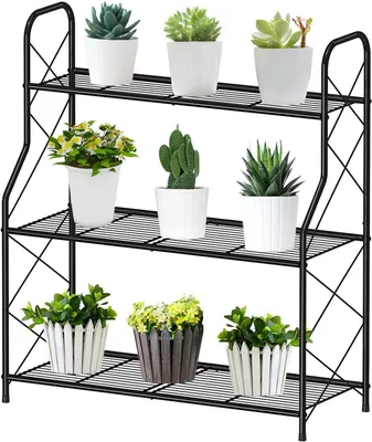 Produktbild von Pflanzenregal 3-lagig, Metall, schwarz, für Garten, groß