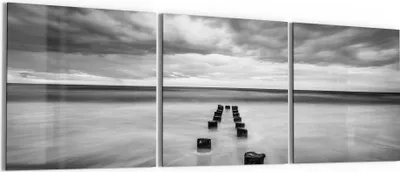 Produktbild von DEQORI Glasbild Echtglas 3x50x50 cm 'Wellenbrecher im Meer' Wandbilder XXL groß