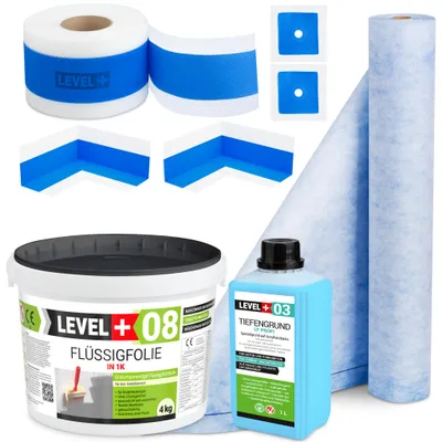 Produktbild von Dichtset Dusche Dichtband 5m Flüssigfolie 4kg Dichtbahn Ecke Tiefgrund SET346