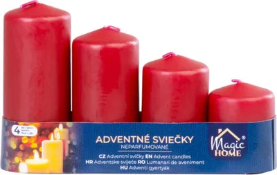 Obrázek produktu pro Svíčka MagicHome, vánoční, adventní, bordó, 48 mm 60/80/100/120 mm, balení 4 ks.