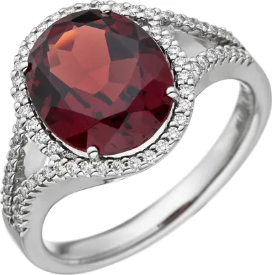 Produktbild von Gr. 58 Damen Ring 585 Gold Weißgold 1 Granat rot 66 Diamanten Brillanten Granatring