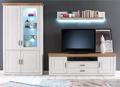 Produktbild von Wohnwand BRASILIA-05 TV Anbauwand in Pinie Aurelio & Grandson Oak Nb., mit LED - B/H/T: 331/210/52cm