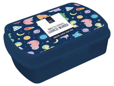 Brotdose für Kinder, 12 x 17 x 6 cm, BPA-frei, Clipdeckel, Motiv Weltraum-Dino