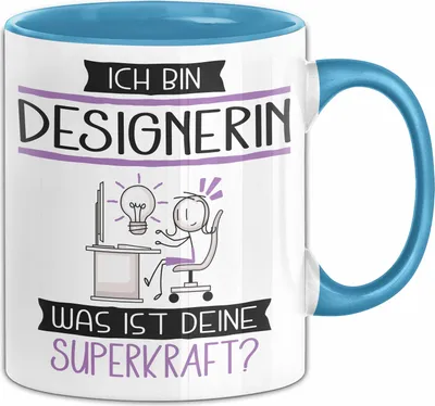 Produktbild von Designerin Geschenk Tasse Ich Bin Designerin Was Ist Deine Superkraft Geschenkidee Lustig Geburtstag Weihnachten (Blau)