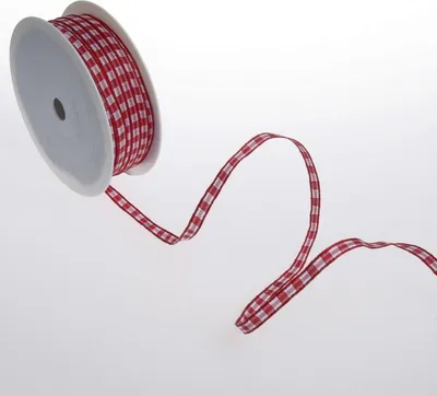 Produktbild von Karoband mit Drahtkante - rot - 5 mm auf 100 m Rolle - 64098 5 35