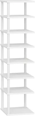 Produktbild von Unyqoos® Platzsparendes vertikales Schuhregal, 8 Ebenen (28 x 28 x 135 cm) – für 8 Paar Schuhe, verstellbare Böden, Spanplatte & Eisenrohre