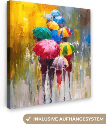 Produktbild von MuchoWow® - Leinwandbilder - Gemälde - Regenschirm - Öl, Wandbild, Wanddeko Bilder Wohnzimmer, 90x90 cm