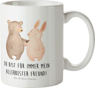 Produktbild von Mr. & Mrs. Panda Haferl Bär und Hase Umarmen - Weiß - Geschenk, Kunststoffbecher, Plastikbecher, Trinklernbecher, Best Friends, Reisebecher, für Immer, Freundinnen, Pott