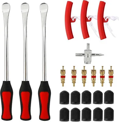 Produktbild von Reifenmontierhebel 29-tlg. Set, Montiereisen, Reifenheber für Auto, Motorrad, E-Scooter & Fahrrad, mit 3 Felgenschutz, Montierwerkzeug