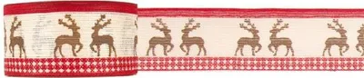 Produktbild von Dekoband Stoff mit Drahtkante ca. 4cm x 2 meter , Dekobänder, Geschenkband Hirsch rot auf Rolle
