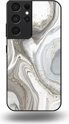 Produktbild von Smartphonica Handytasche passend für Samsung Galaxy S21 Ultra mit Marmordruck - TPU Rückseitenschutzhülle Marmordesign - Silber