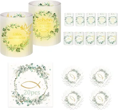 Image de Décoration de table pour communion, éléments décoratifs sur le thème de la communion, serviettes de communion, décorations pour bougies, cadeaux pour garçons et filles pour la communion, cadeaux pour les invités