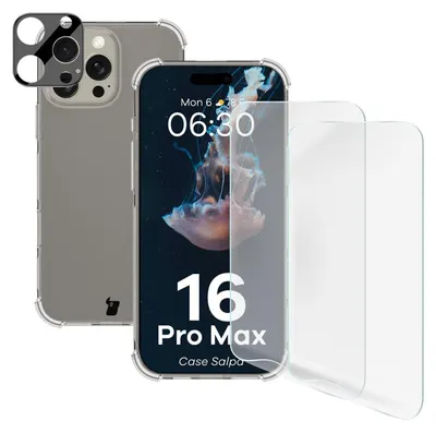 Produktbild von Bizon Case Clear Pack Hülle + 2x gehärtetes Glas + Linsen-Glas Apple iPhone 16 Pro Max
