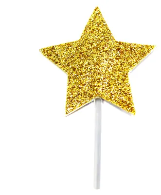 Produktbild von 12 Stern-Kuchenstecker in Gold mit Glitzer 6,5 cm für Geburtstage -