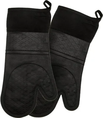 Produktbild von 2-Pack Silikon Ofenhandschuhe, Schwarz, Hitzebeständig bis 230°C, Rutschfeste Küchenaccessoires