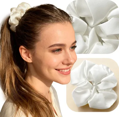 Zdjęcie produktu dla Gumka Scrunchie Do Włosów 100% Jedwab Naturalny Morwowy Biała 16Momme