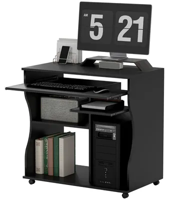 Image de Bureau informatique - Bureau sur roulettes - Bureau mobile - Table de travail - Table pour ordinateur portable - Noir