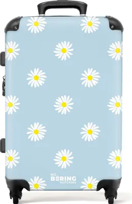Produktbild von NoBoringSuitcases.com® Großer Koffer - Pastellblau mit Gänseblümchen - Kombinationsschloss TSA - Hartschalen Trolley 4 Rollen - 72 liter - Reisekoffer - 66 cmKoffer Mittelgroß 67x43x25 cm, 72L,