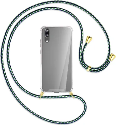 Produktbild von Handykette Backcover-Schutzhülle mit Band (Metall goldfarben) für Huawei P20 - grün/blau/weiß