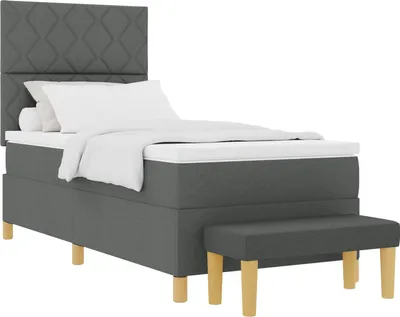 Image de vidaXL Lit boxspring avec matelas gris foncé 100 x 200 cm Tissu