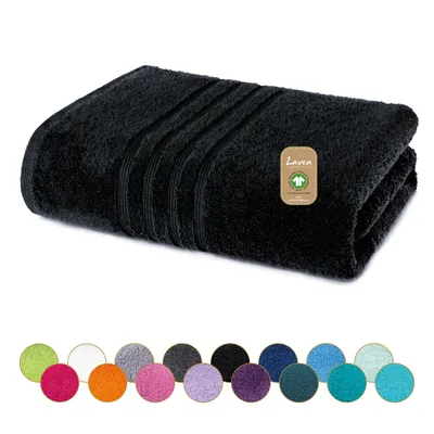 Produktbild von Lavea® Duschtuch 70x140 cm, 100% Baumwolle, Frottee, saugstark, Badetücher, Badezimmer, Sport, Wellness, Frottierserie Bali – Schwarz