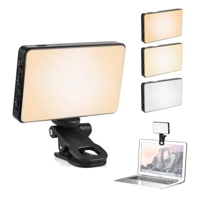 Zdjęcie produktu dla Kieszonkowa, przypinana lampka wideo LED do komputera, tabletu, telefonu komórkowego i wideokonferencji 2500K-9000K z możliwością ściemniania Wbudowany akumulator do spotkań online i transmisji na żywo