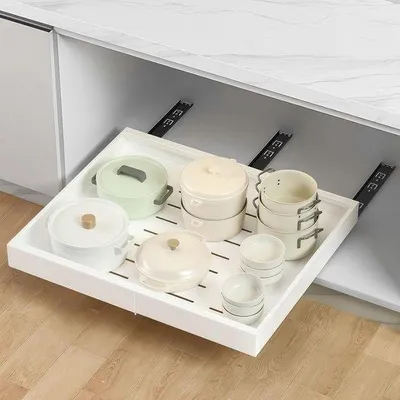 Produktbild von Famanu Ausziehbare Schublade für die Küche - Verstellbare Breite 32-52 cm, Weiß